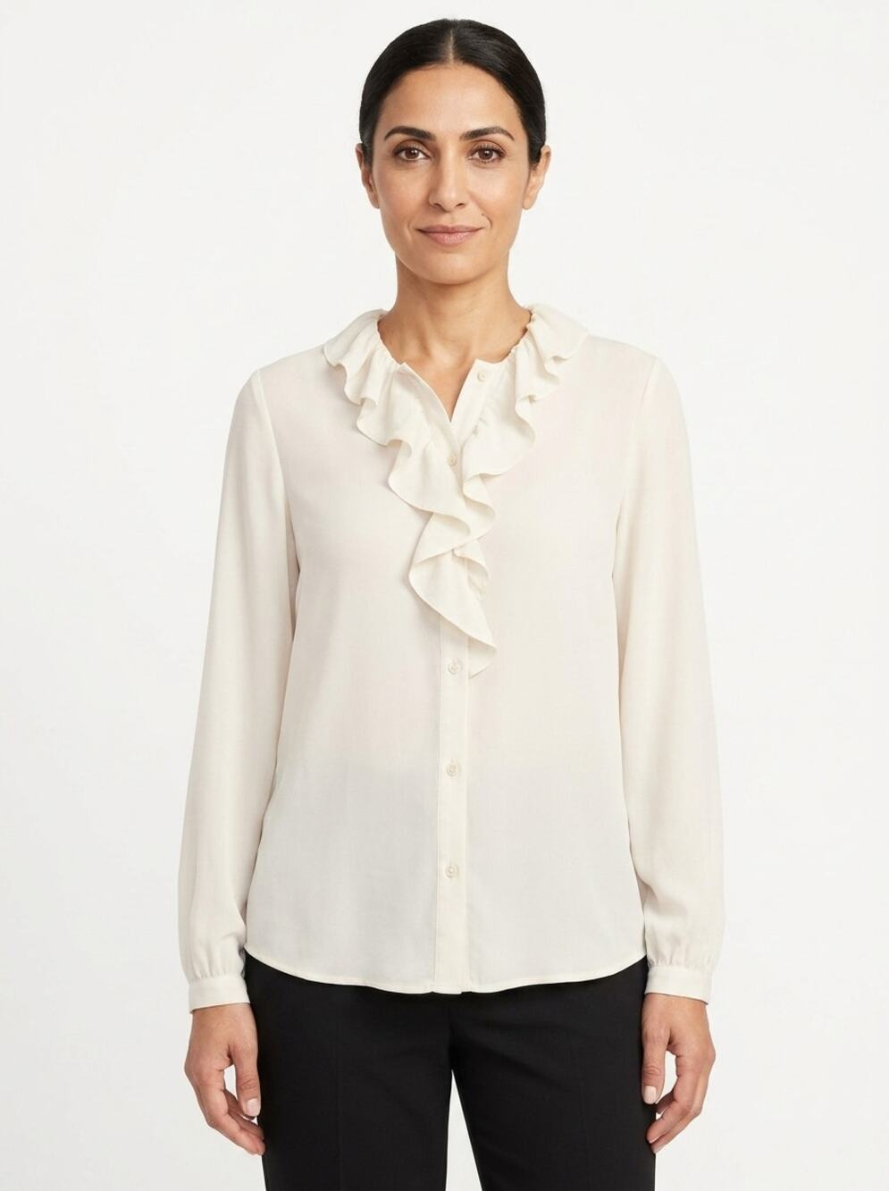 Nili Lotan x Target Cream Ruffle Chiffon Lightweight Blouse Women Size M